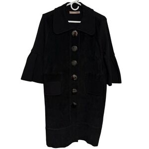 Ingenue Black‎ Suede Mixed Media Coatigan Dress Bell Sleeve Large Button Y2K